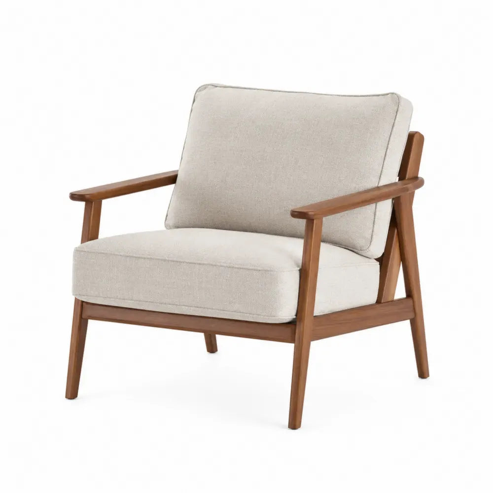 Silla de Tela Beige con Estructura de Madera Maciza