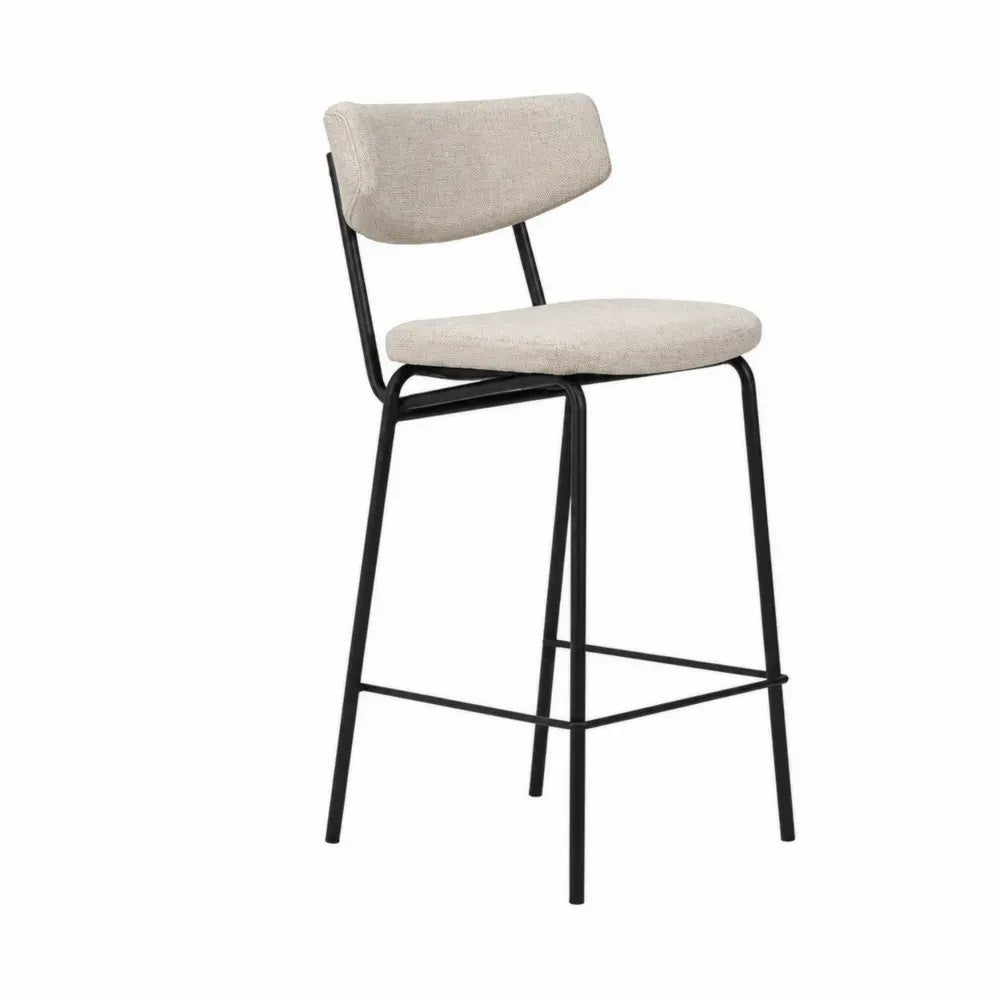 Taburete de metal negro y lino beige, asiento 75 cm