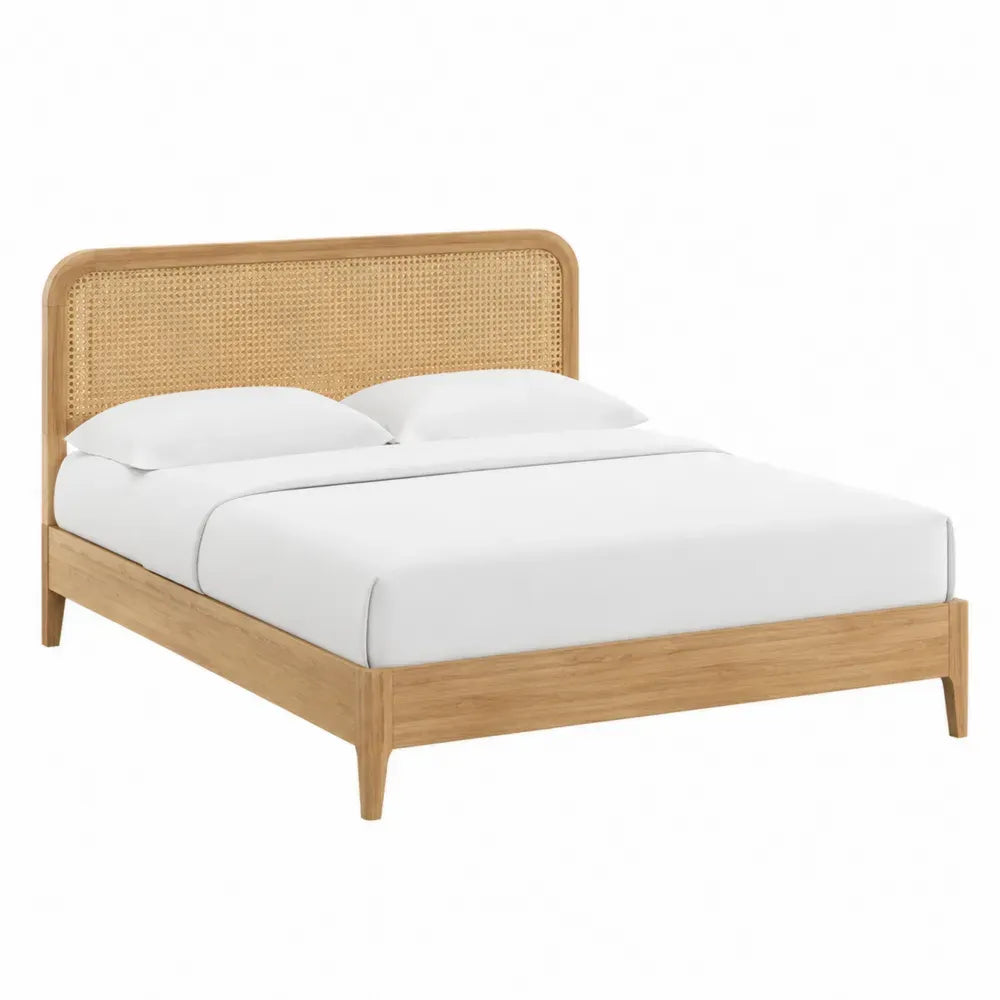 Cama de madera y ratán natural, 200x160 cm