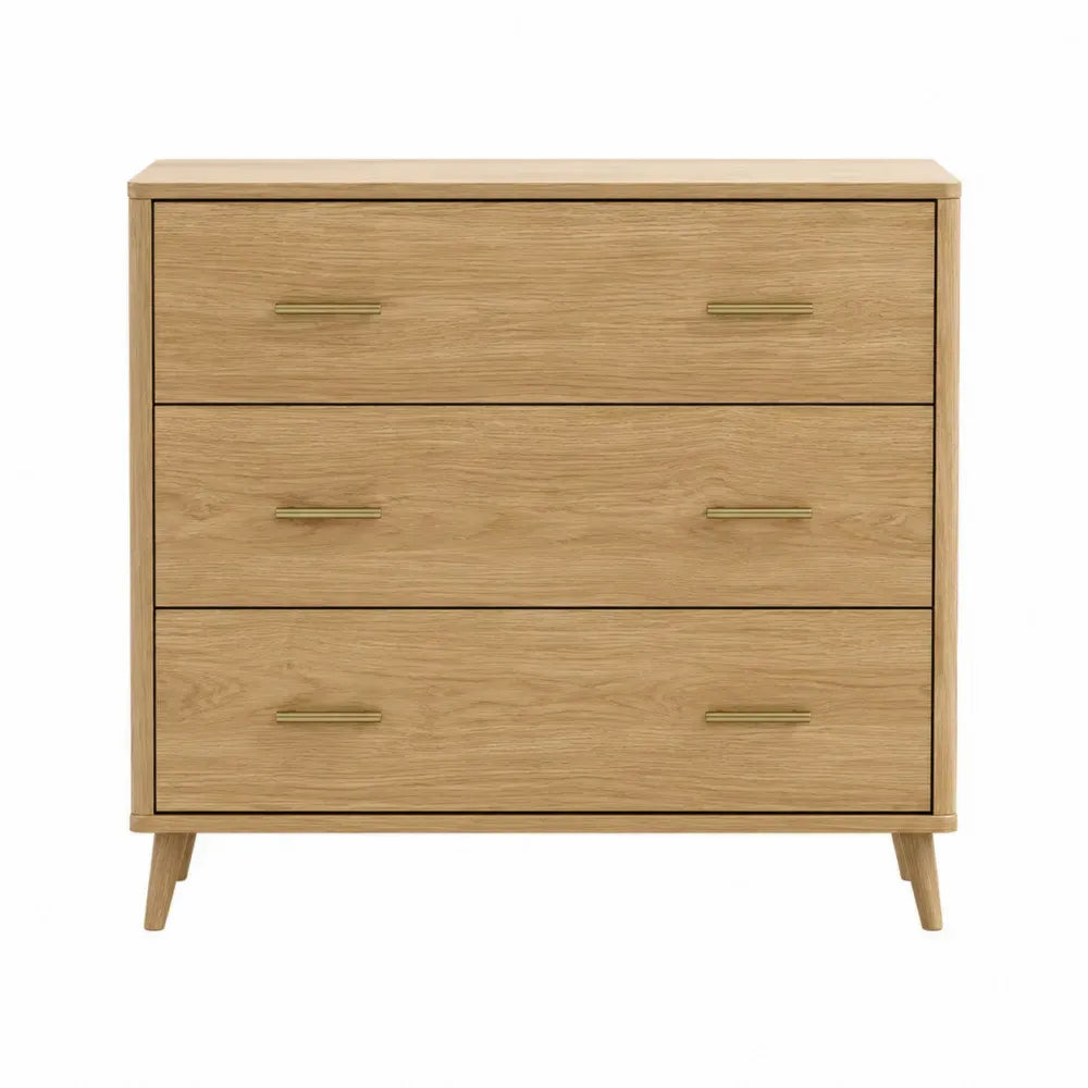 Cajonera de Madera de Roble con 3 Cajones, 80x40x90 cm