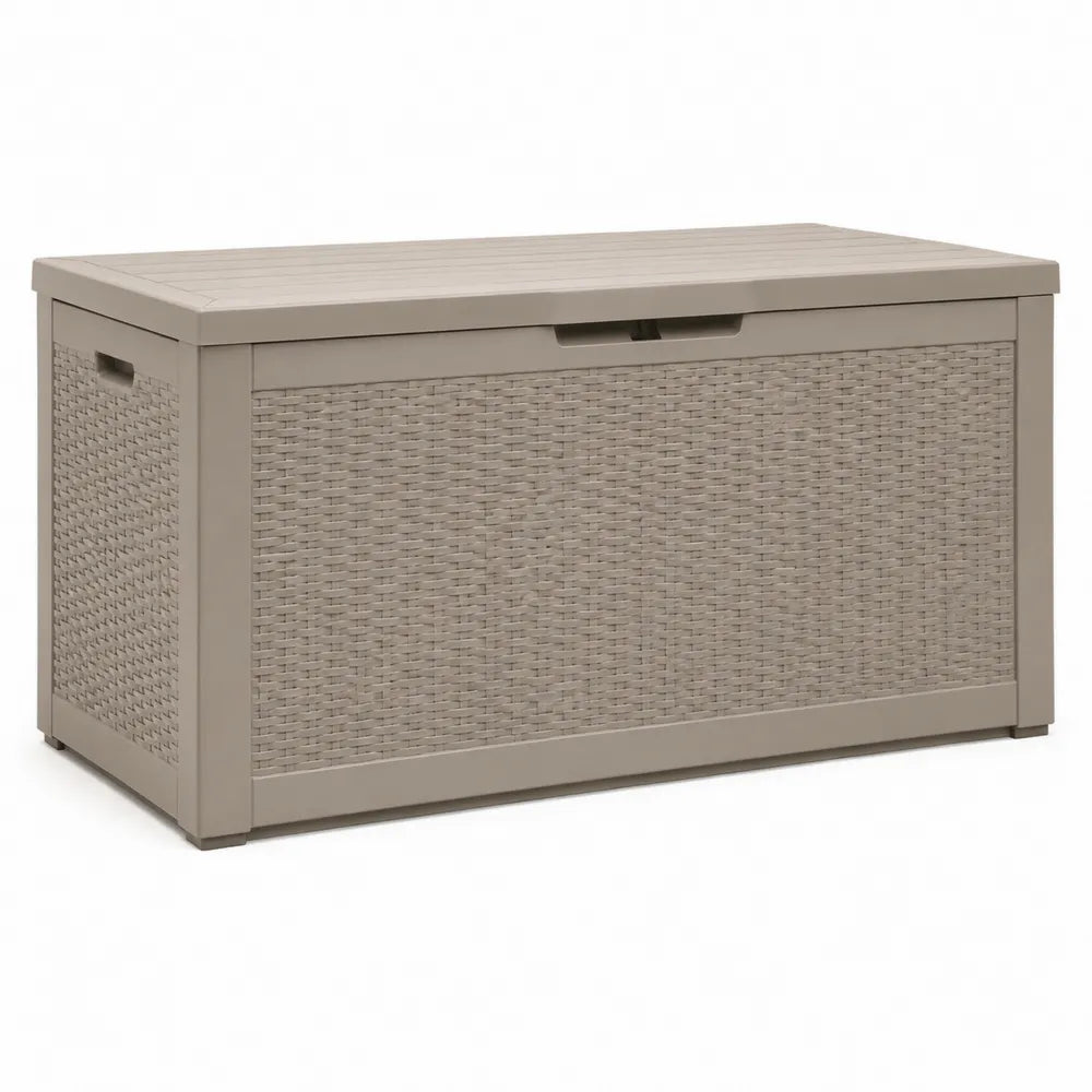 Baúl de almacenamiento de plástico imitación ratán beige 117x45x57 cm