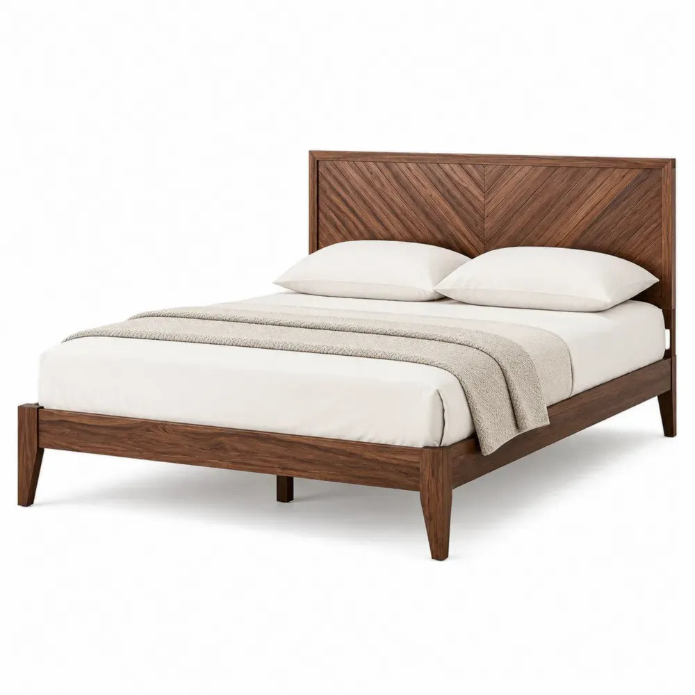 Cama de madera de nogal con cabecero en espiga 200x160 cm