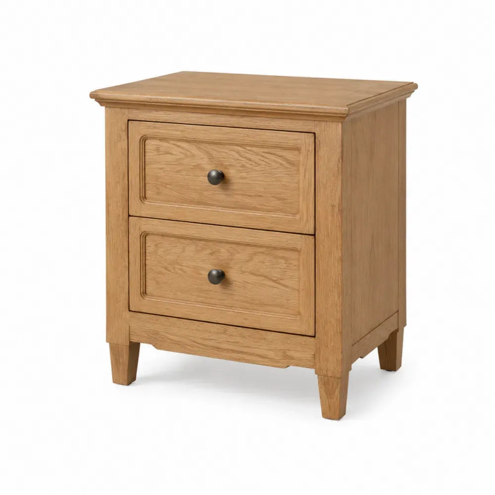 Mesita de noche de madera de roble con 2 cajones