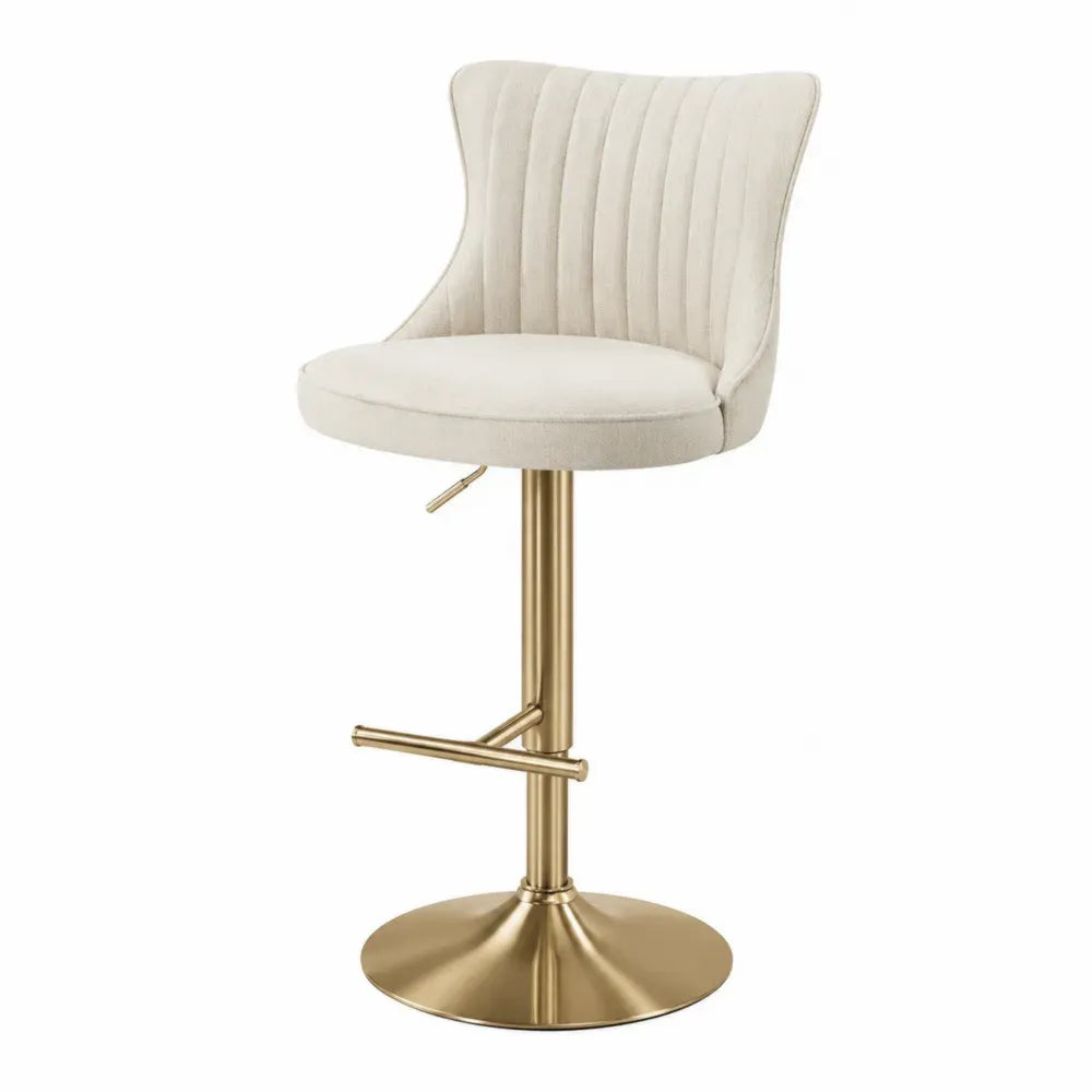 Taburete de poliéster beige y metal dorado ajustable