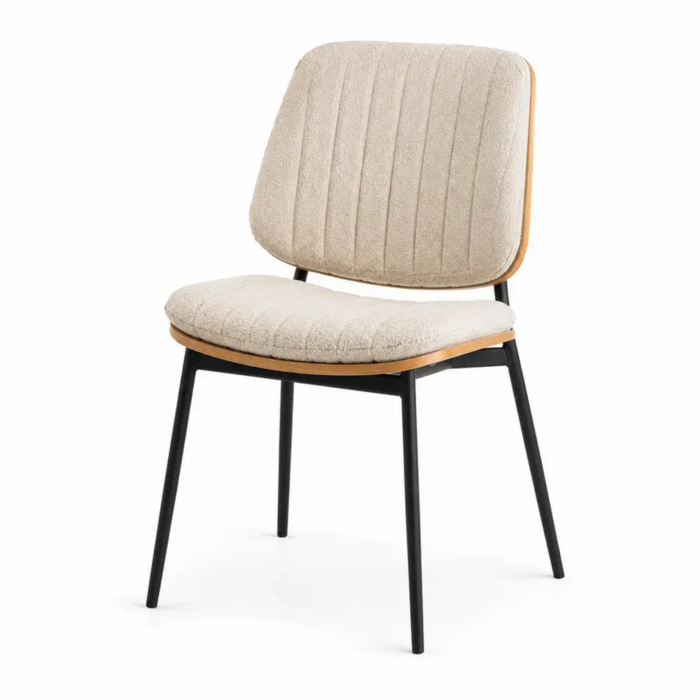 Silla de comedor tapizada beige con metal y madera contrachapada 85 cm