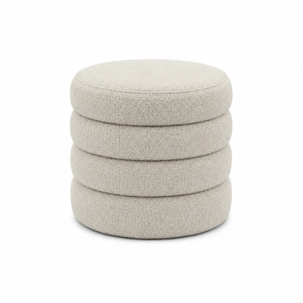 Taburete redondo de tela bouclé beige 40x45 cm