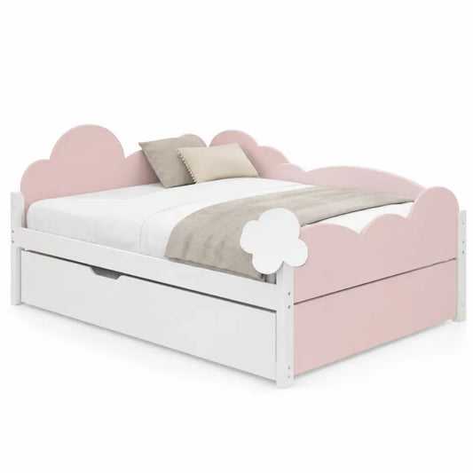 Cama infantil con diseño de nube rosa y blanco 200x90 cm MDF