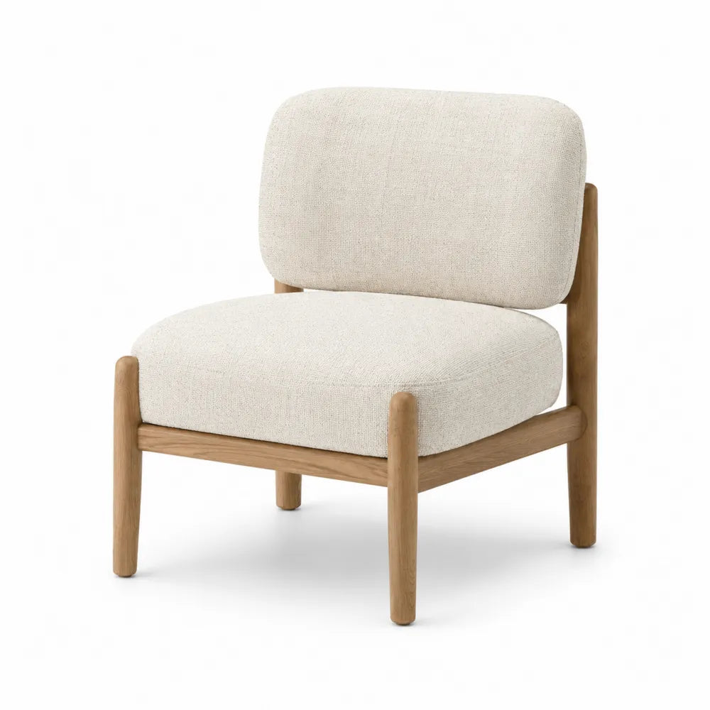 Silla de madera de roble y tela de poliéster beige 70x80x85 cm