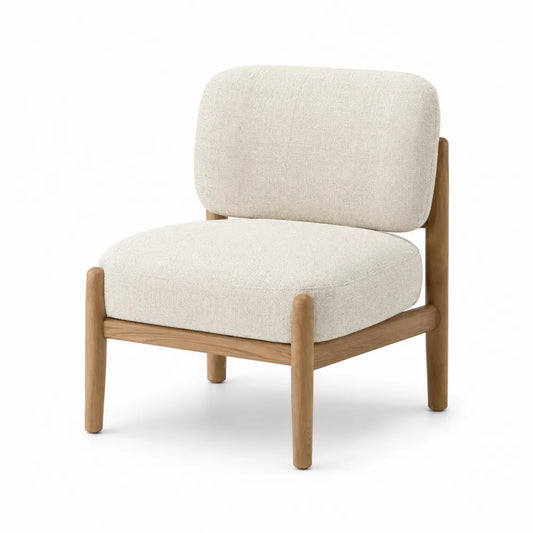 Silla de madera de roble y tela de poliéster beige 70x80x85 cm