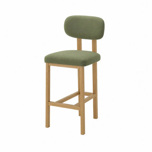 Taburete de bar verde con estructura de roble