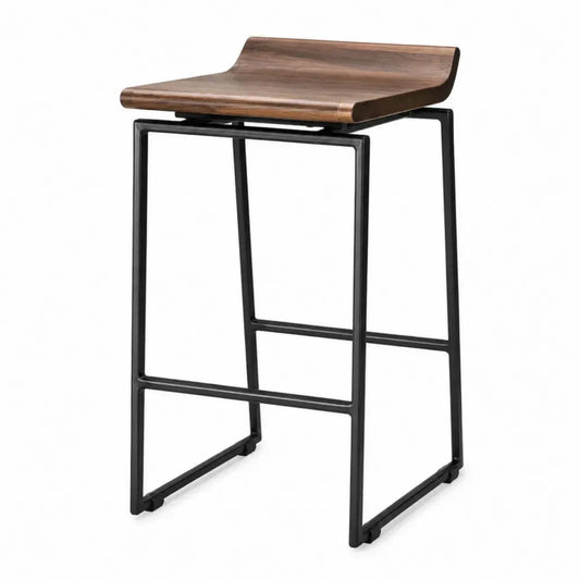 Taburete de bar de nogal y acero negro 75 cm