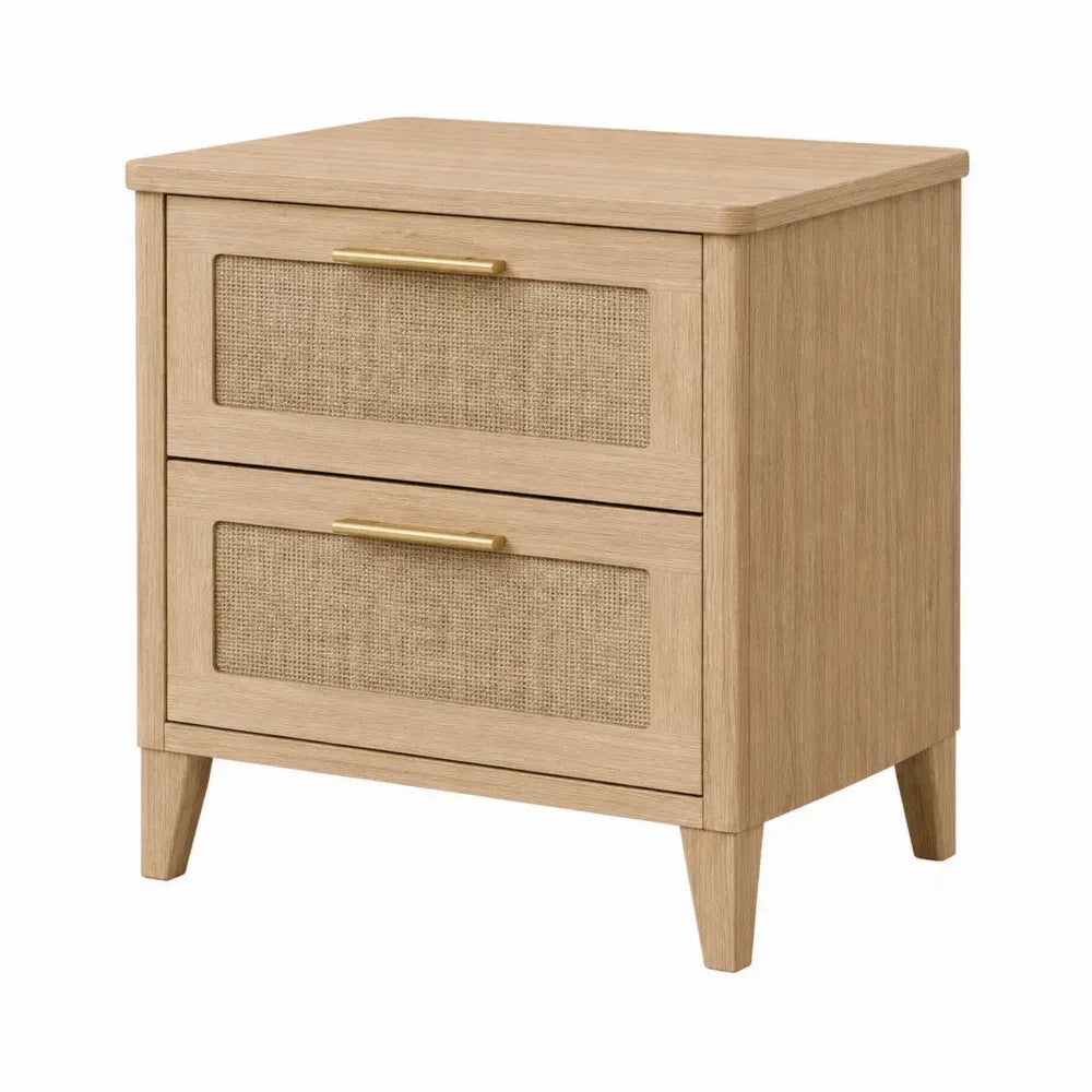 Mesita de noche de madera y yute con 2 cajones 60x45x35 cm