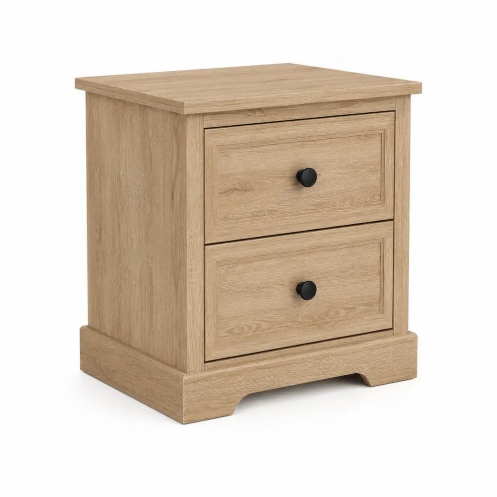 Mesita de noche de madera de roble con 2 cajones
