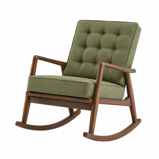 Silla mecedora de madera y tapizado en poliéster verde