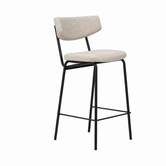 Taburete de metal negro y lino beige, asiento 75 cm