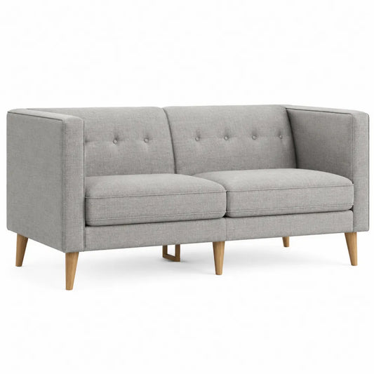 Sofá de 2 plazas de tela gris claro con patas de madera de haya 180 cm