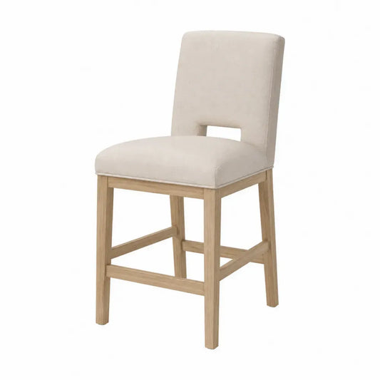 Silla de Tela Beige con Estructura de Roble
