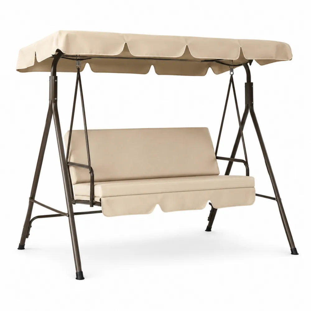 Columpio de Exterior Beige con Estructura de Acero y Techo de Poliéster