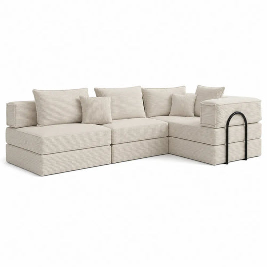 Sofá modular en L de pana beige 250x200x85 cm