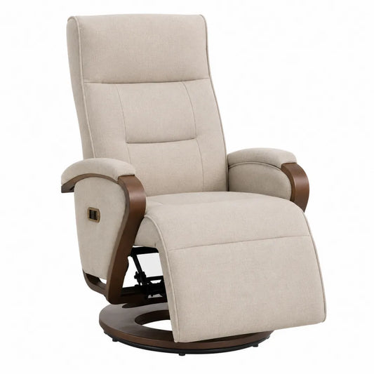 Sillón Reclinable de Madera y Tela de Poliéster Beige con Base Giratoria