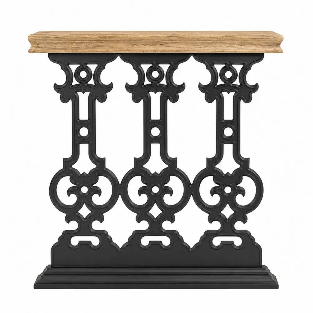 Mesa consola de roble y hierro fundido 120x40x80 cm