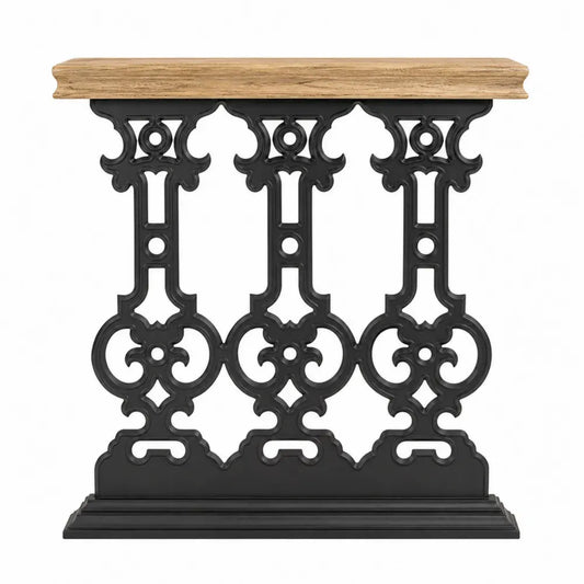 Mesa consola de roble y hierro fundido 120x40x80 cm