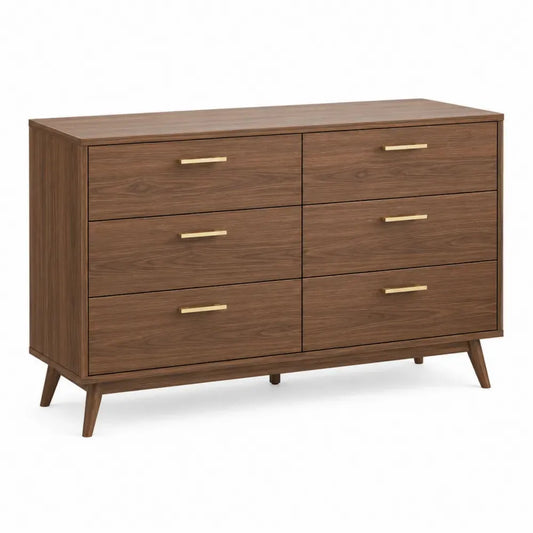 Cajonera de madera maciza con 6 cajones y tiradores de metal, 120 cm x 40 cm x 80 cm