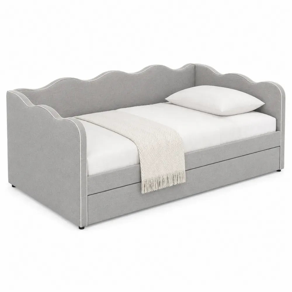 Cama nido individual gris claro con almacenamiento y colchón 200x90 cm