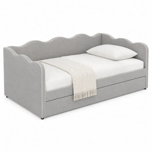 Cama nido individual gris claro con almacenamiento y colchón 200x90 cm