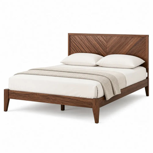 Cama de madera de nogal con cabecero en espiga 200x160 cm