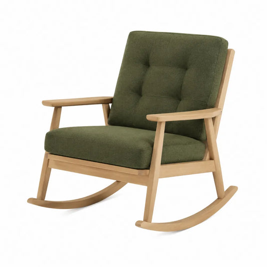 Silla mecedora de madera y poliéster verde 75x70x88 cm