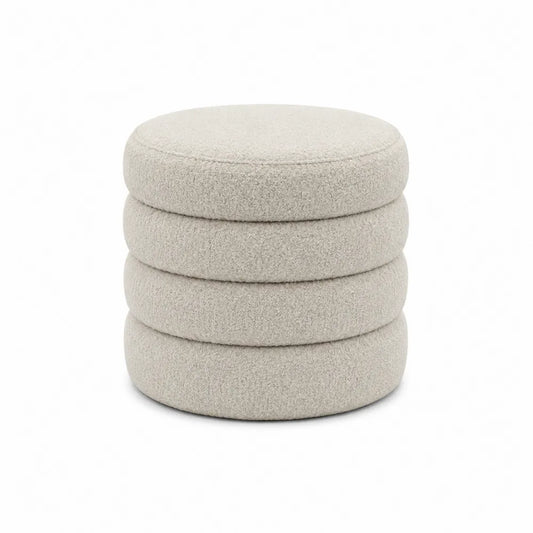 Taburete redondo de tela bouclé beige 40x45 cm