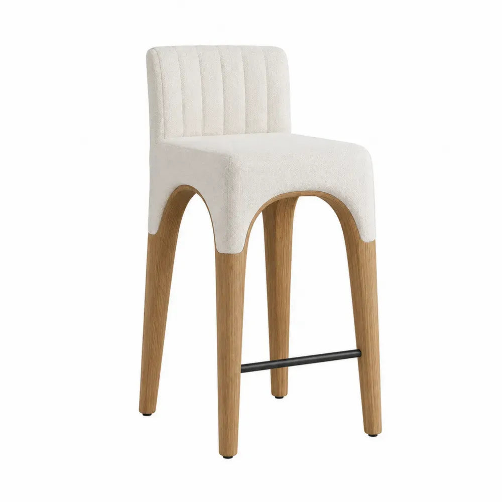 Taburete alto de madera y tela crema