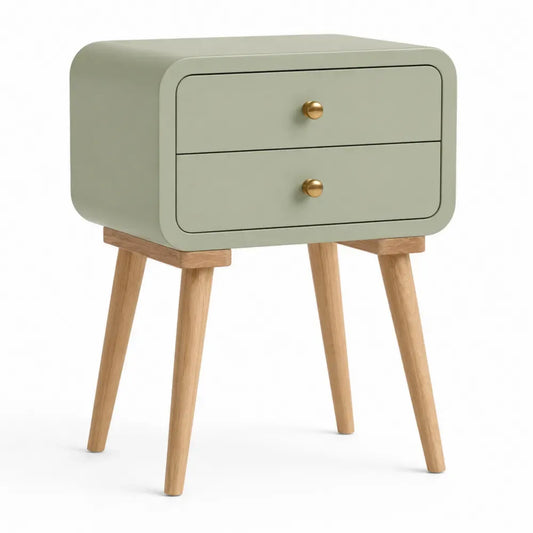 Mesita de noche de MDF y madera verde con cajones