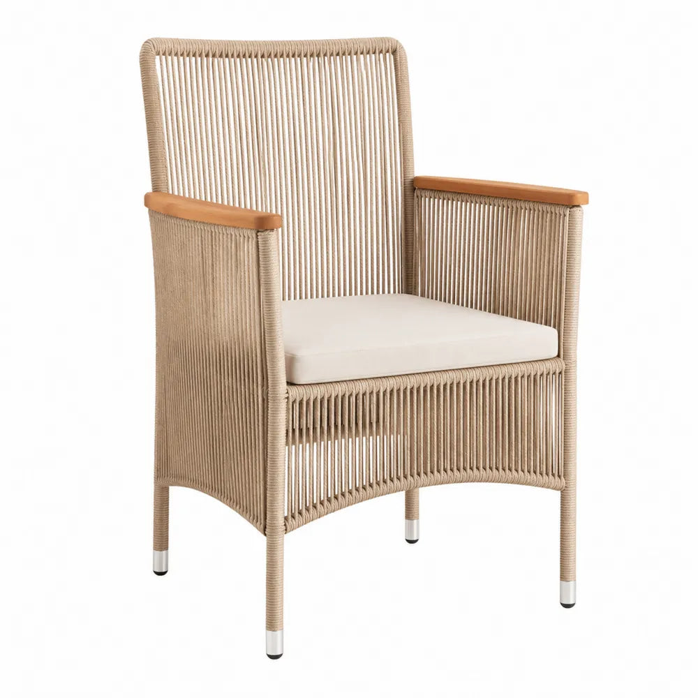 Silla de exterior de cuerda con cojín