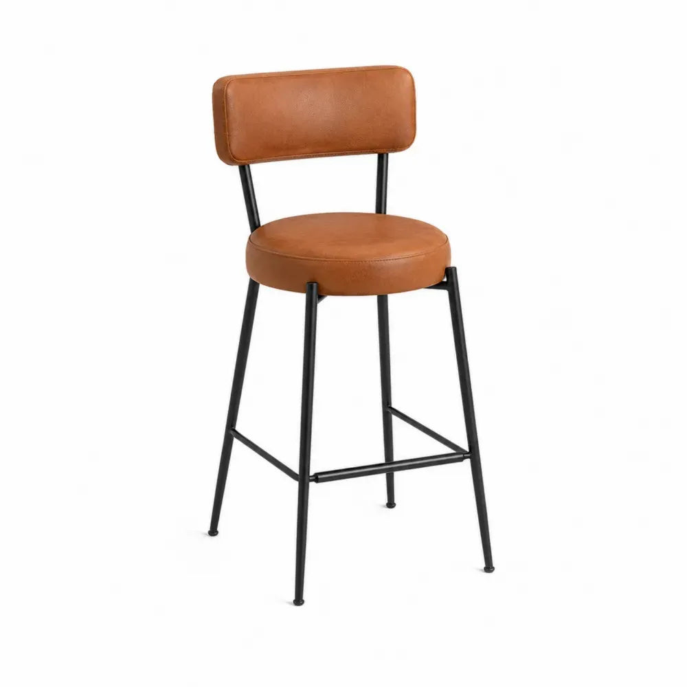 Taburete de barra en cuero sintético y acero negro marrón 105x45x45 cm