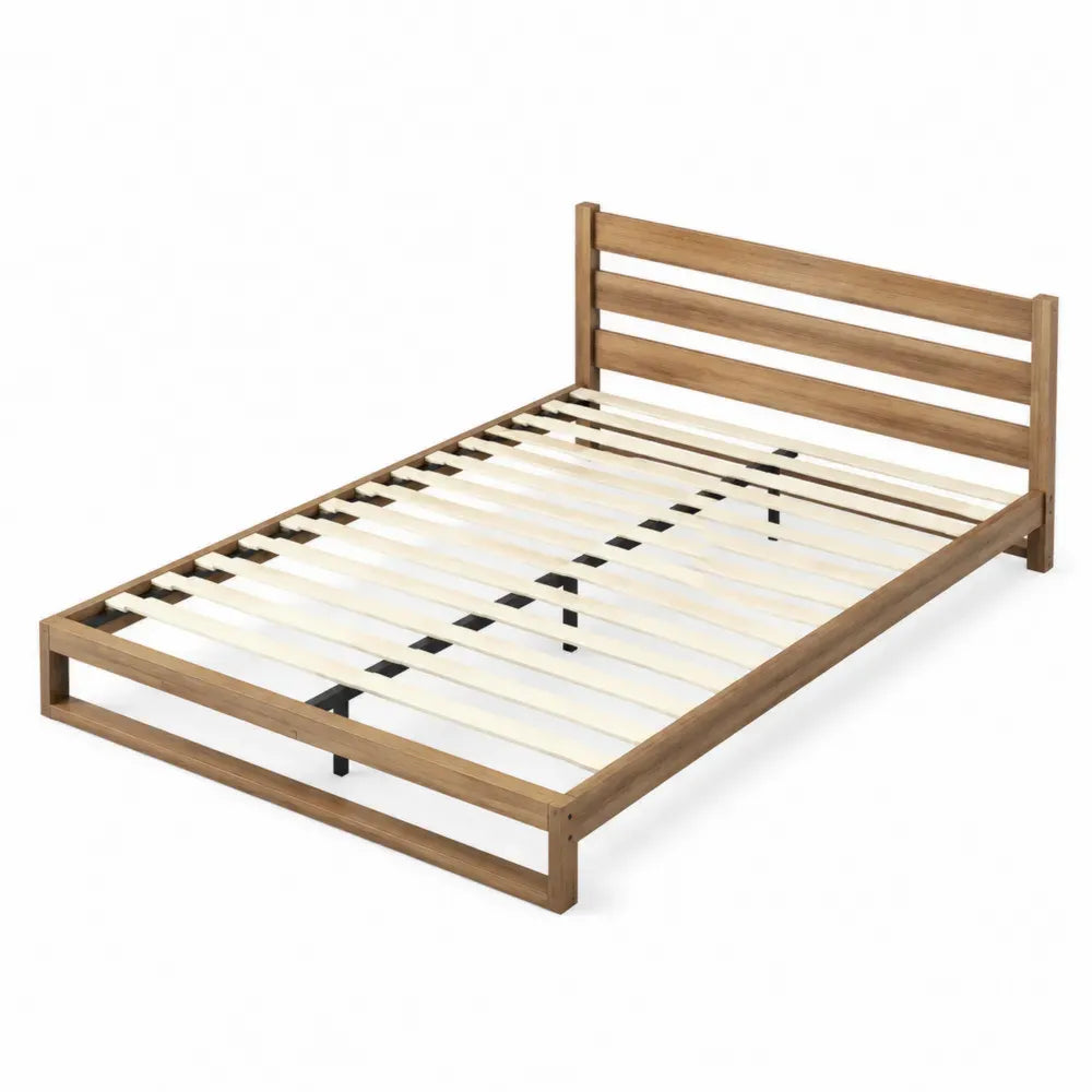 Cama de madera maciza color natural con cabecero de 200x160 cm
