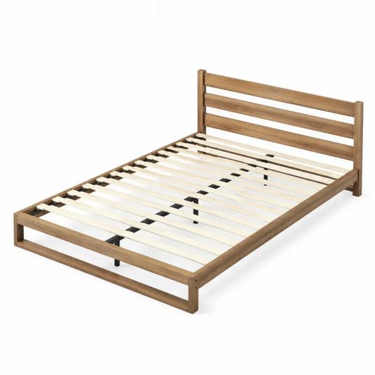 Cama de madera maciza color natural con cabecero de 200x160 cm