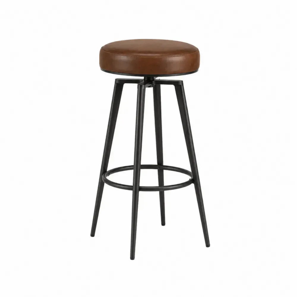Taburete de barra en cuero sintético marrón con estructura de metal 75 cm